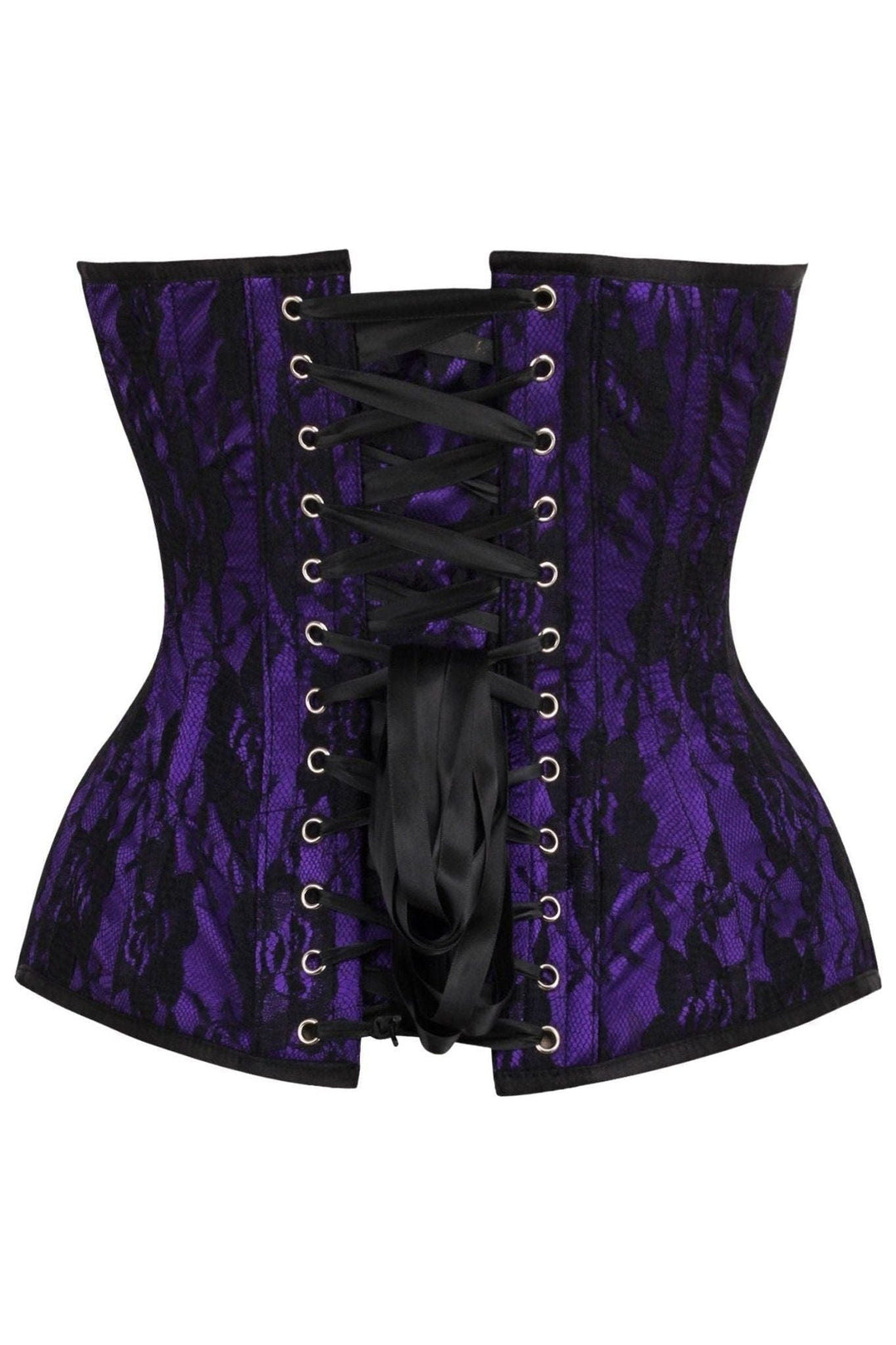 Daisy Corsets Top Drawer Purple Satin w/Black Lace Overlay Steel Boned Overbust Corset in Purple