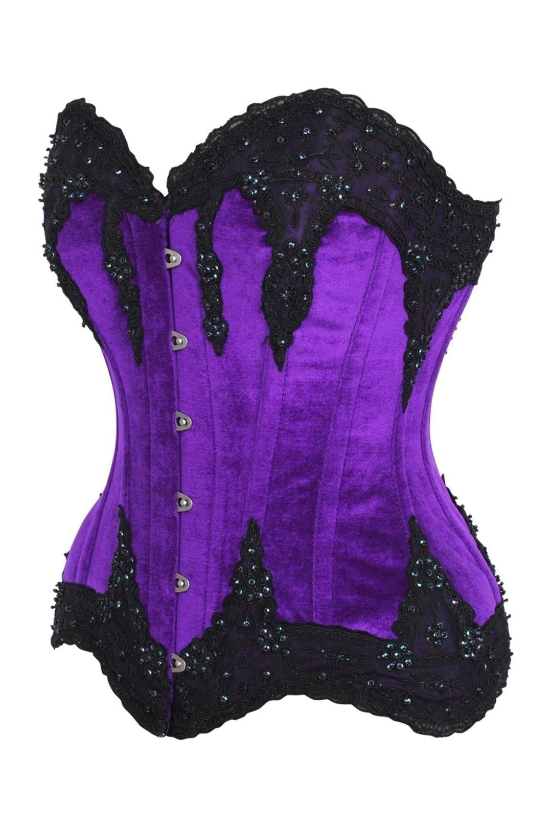Daisy Corsets Top Drawer Purple Velvet & Beaded Steel Boned Overbust Corset in Purple