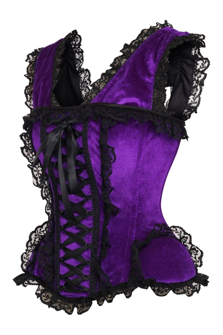 Daisy Corsets Top Drawer Purple Velvet & Lace Steel Boned Corset w/Cap Sleeves in Purple