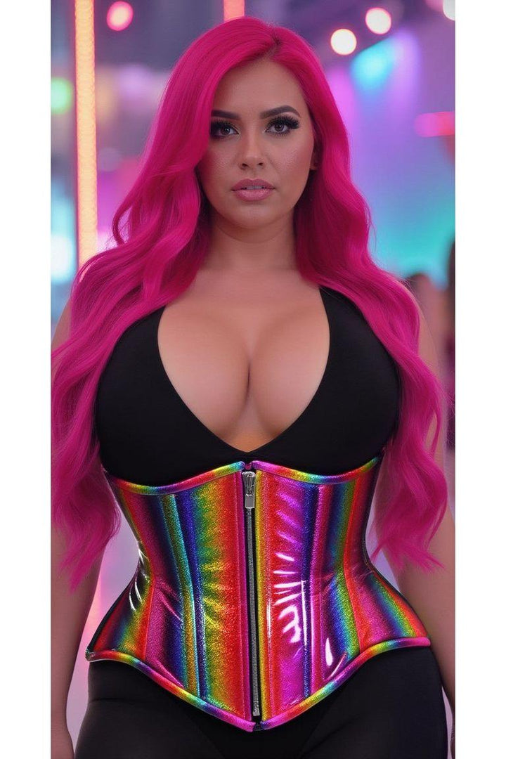 Top Drawer Rainbow Glitter Double Steel Boned Underbust Waist Cincher Corset-Waist Cinchers-SEXYSHOES.COM