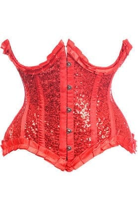 Top Drawer Red Satin & Sequin Underwire Curvy Cut Steel Boned Waist Cincher Corset-Waist Cinchers-SEXYSHOES.COM