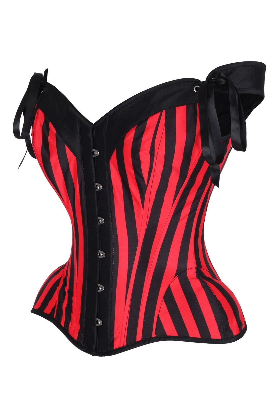 Daisy Corsets Top Drawer Red/Black Striped Steel Boned Corset w/Straps in Red
