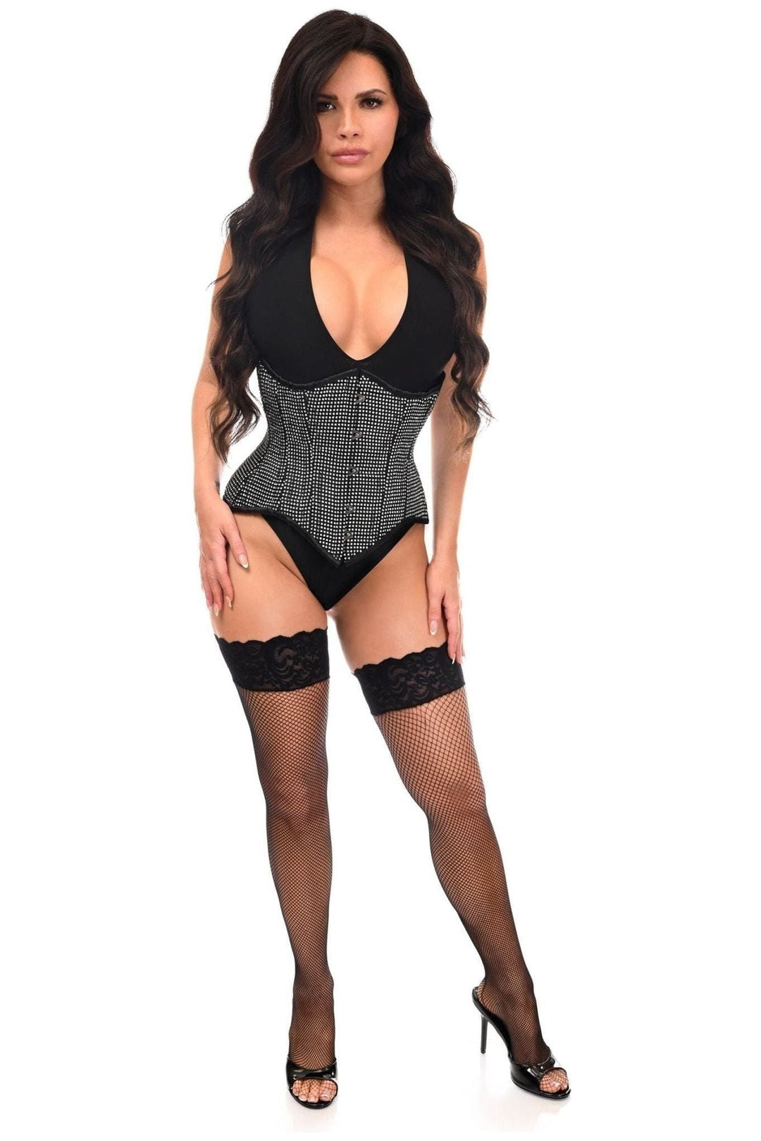 Top Drawer Rhinestone Double Steel Boned Underbust Waist Cincher Corset-Waist Cinchers-SEXYSHOES.COM