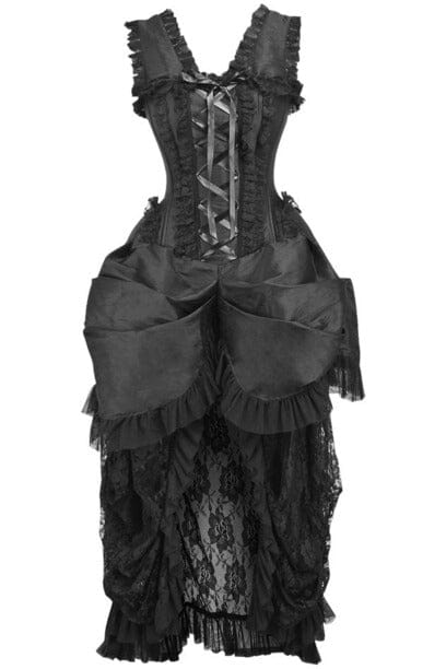 Daisy Corsets Top Drawer Steel Boned Black Lace Victorian Bustle Corset Dress in Black  from SexyShoes.com