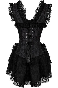 Daisy Corsets Top Drawer Steel Boned Black Lace Victorian Corset Dress in Black