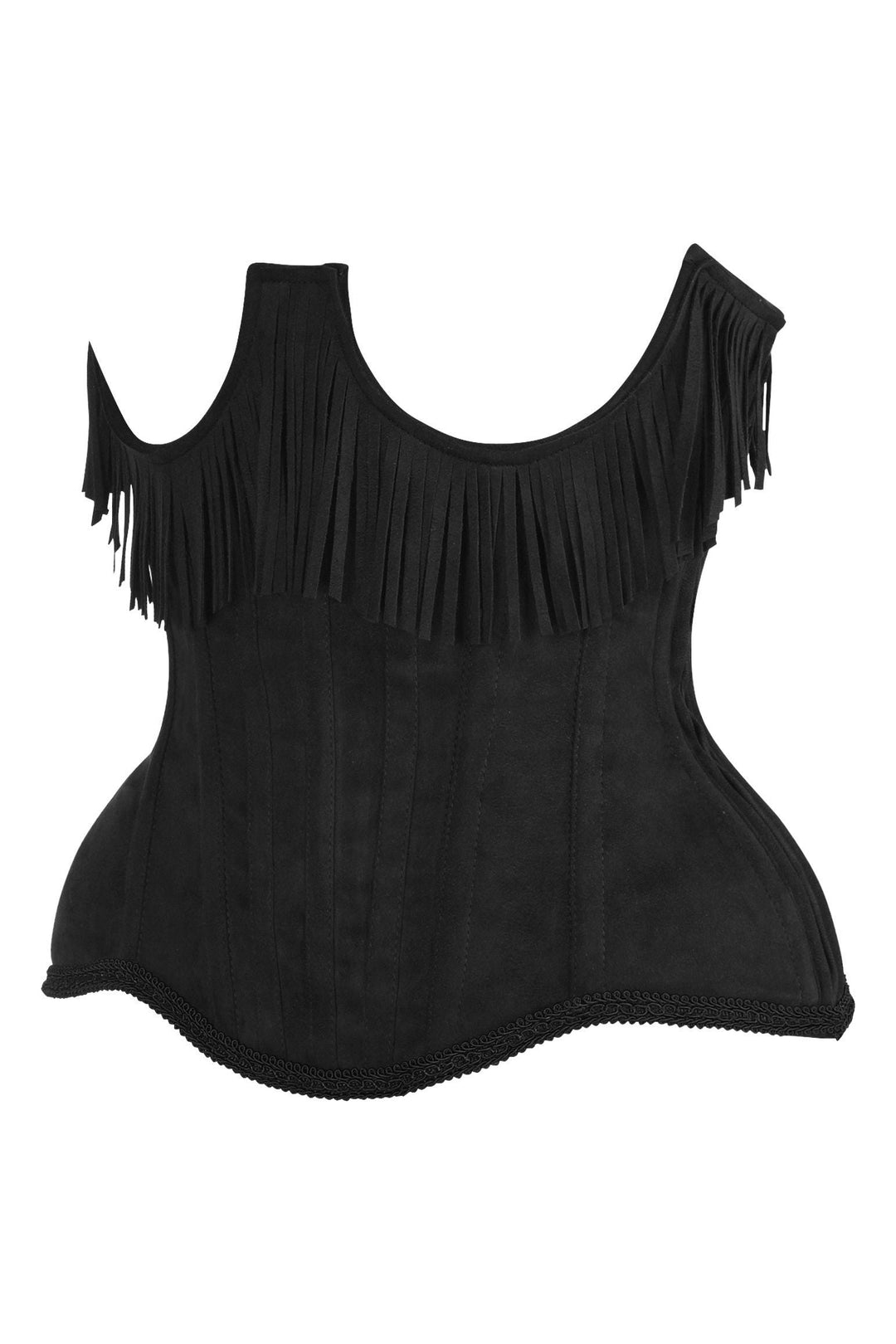 Top Drawer Steel Boned Black Suede Underwire Underbust Corset Cincher w/Fringe-Waist Cinchers-SEXYSHOES.COM