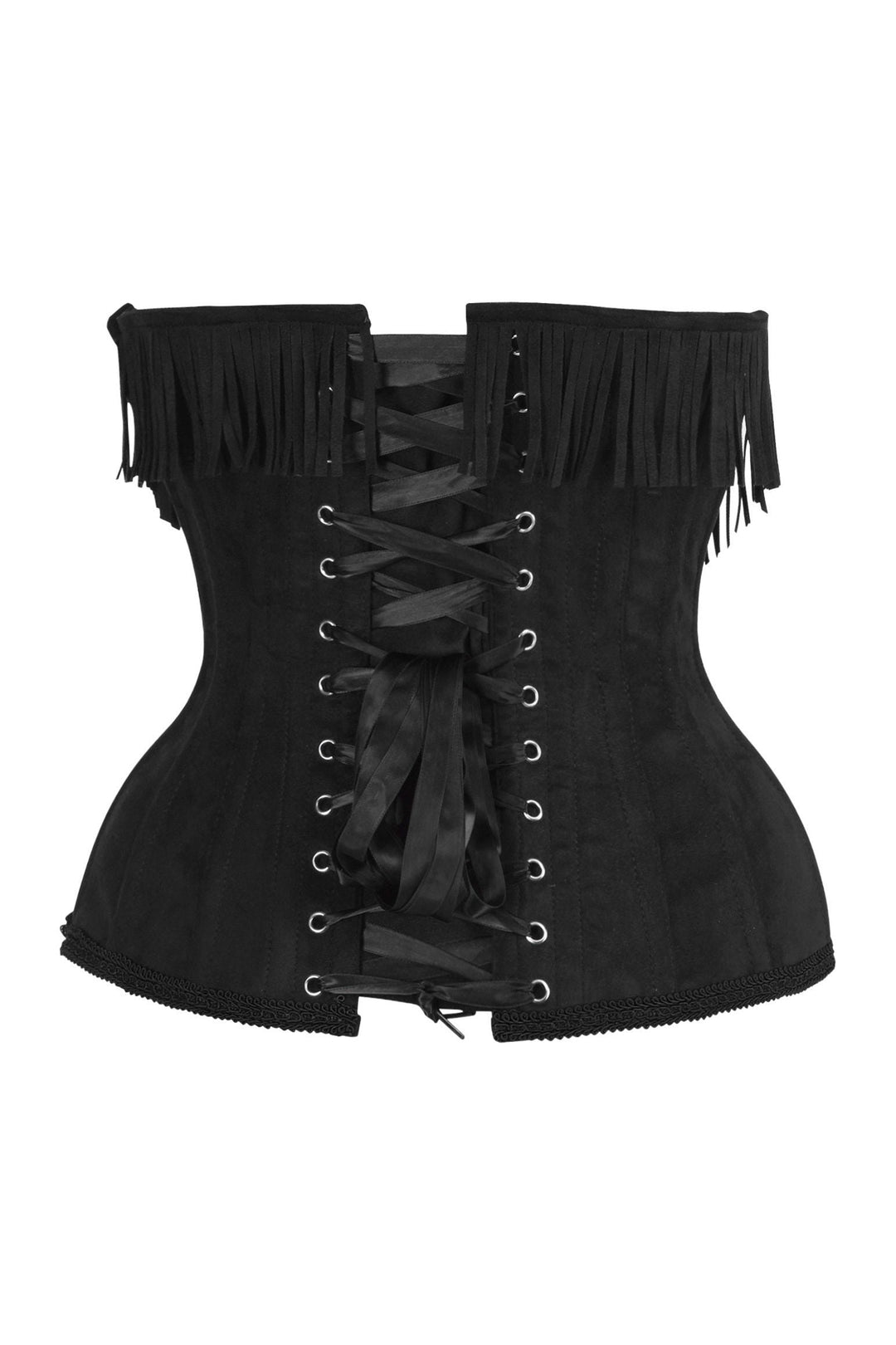 Top Drawer Steel Boned Black Suede Underwire Underbust Corset Cincher w/Fringe-Waist Cinchers-SEXYSHOES.COM