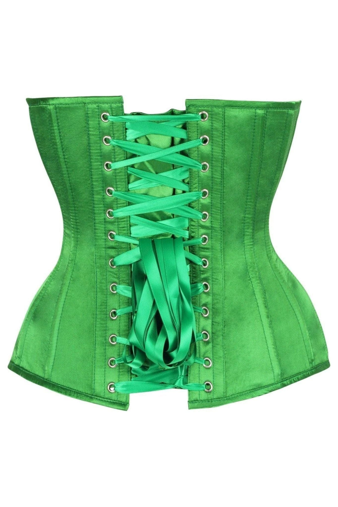Daisy Corsets Top Drawer Steel Boned Green Satin Plunge Neckline Overbust Corset in Green