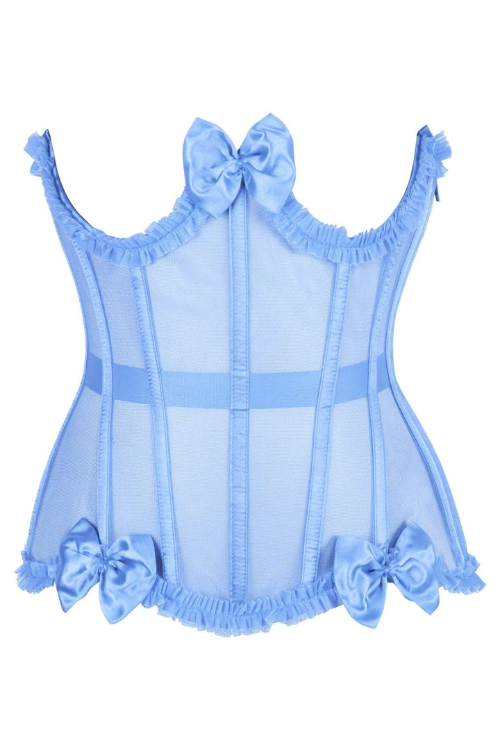 Top Drawer Steel Boned Light Blue Mesh Underwire Burlesque Underbust Corset Cincher-Waist Cinchers-SEXYSHOES.COM