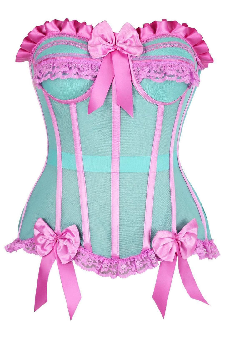 Daisy Corsets Top Drawer Steel Boned Mint/Pink Mesh Underwire Bustier Corset in Pink  from SexyShoes.com