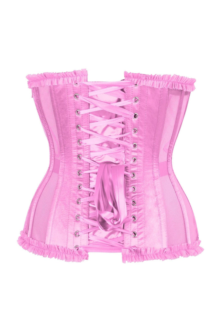 Top Drawer Steel Boned Pink Mesh Underwire Burlesque Underbust Corset Cincher-Waist Cinchers-SEXYSHOES.COM