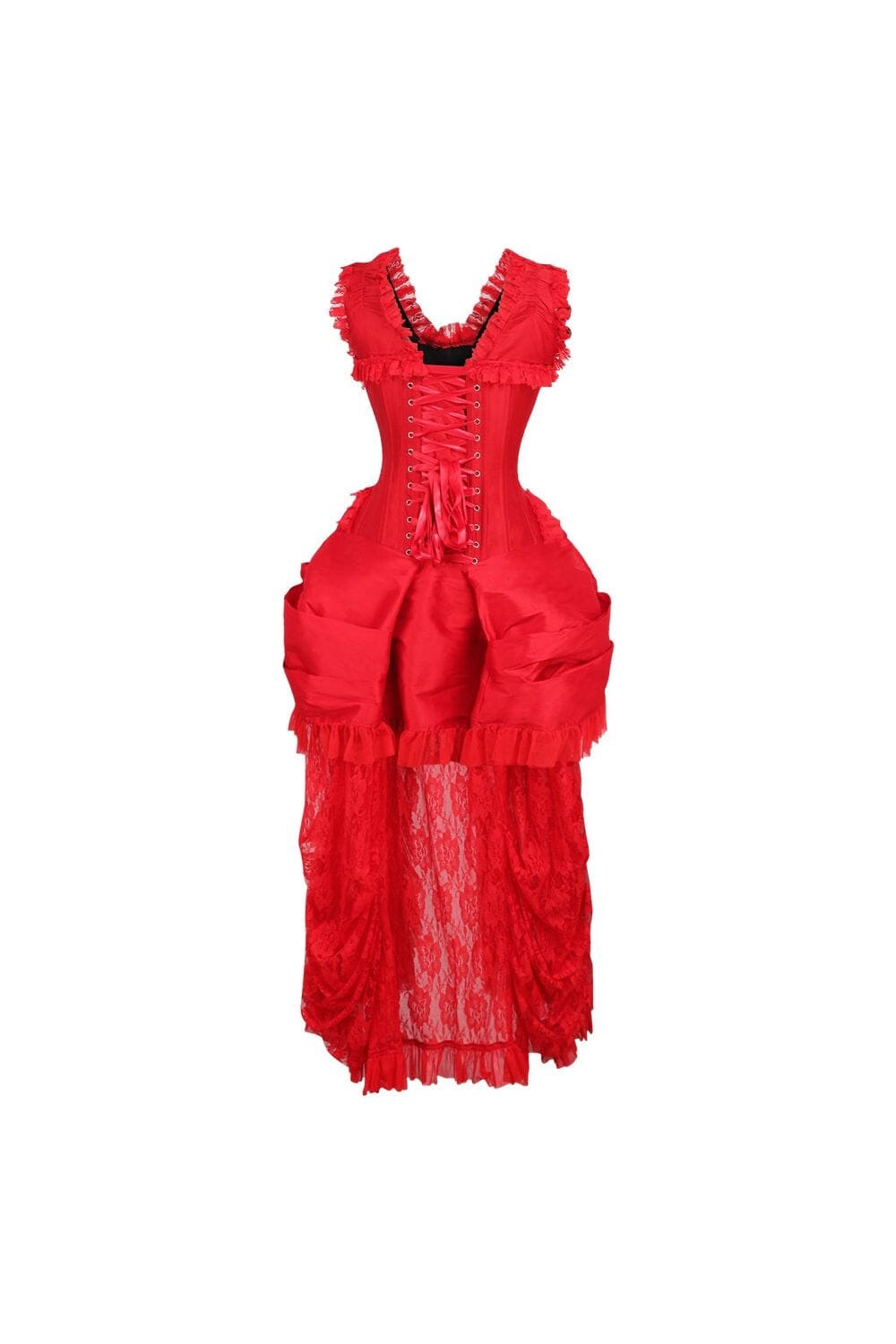 Daisy Corsets Top Drawer Steel Boned Red Lace Victorian Bustle Corset Dress in Red