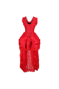 Daisy Corsets Top Drawer Steel Boned Red Lace Victorian Bustle Corset Dress in Red