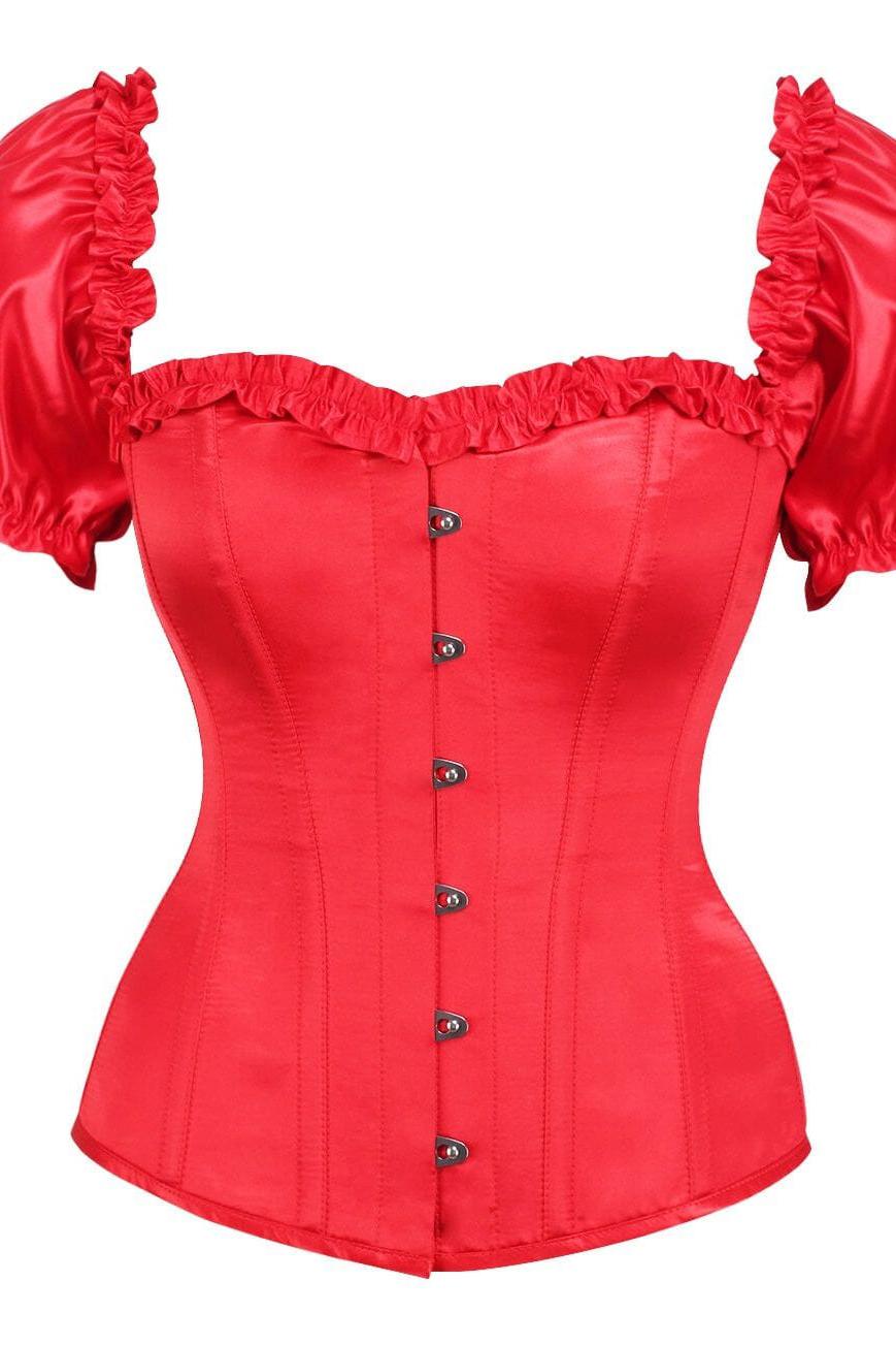 Top Drawer Steel Boned Red Satin Overbust Corset w/Sleeves