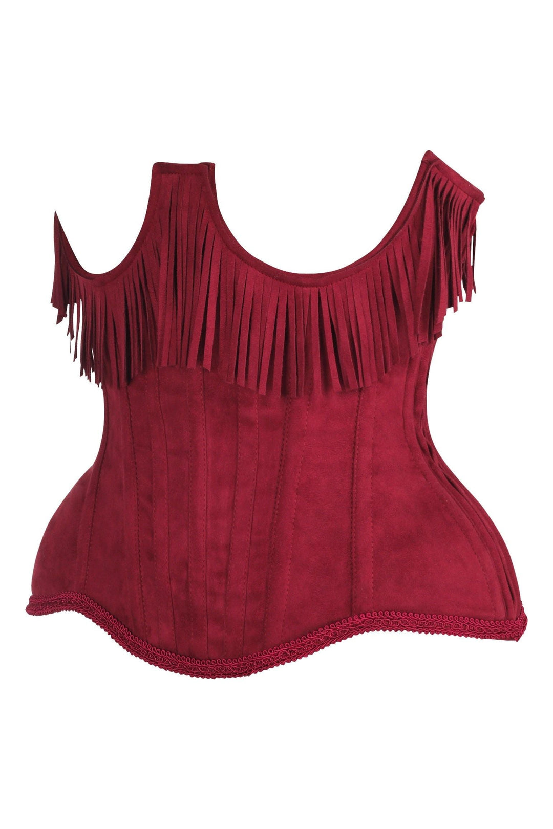 Top Drawer Steel Boned Red Suede Underwire Underbust Corset Cincher w/Fringe-Waist Cinchers-SEXYSHOES.COM