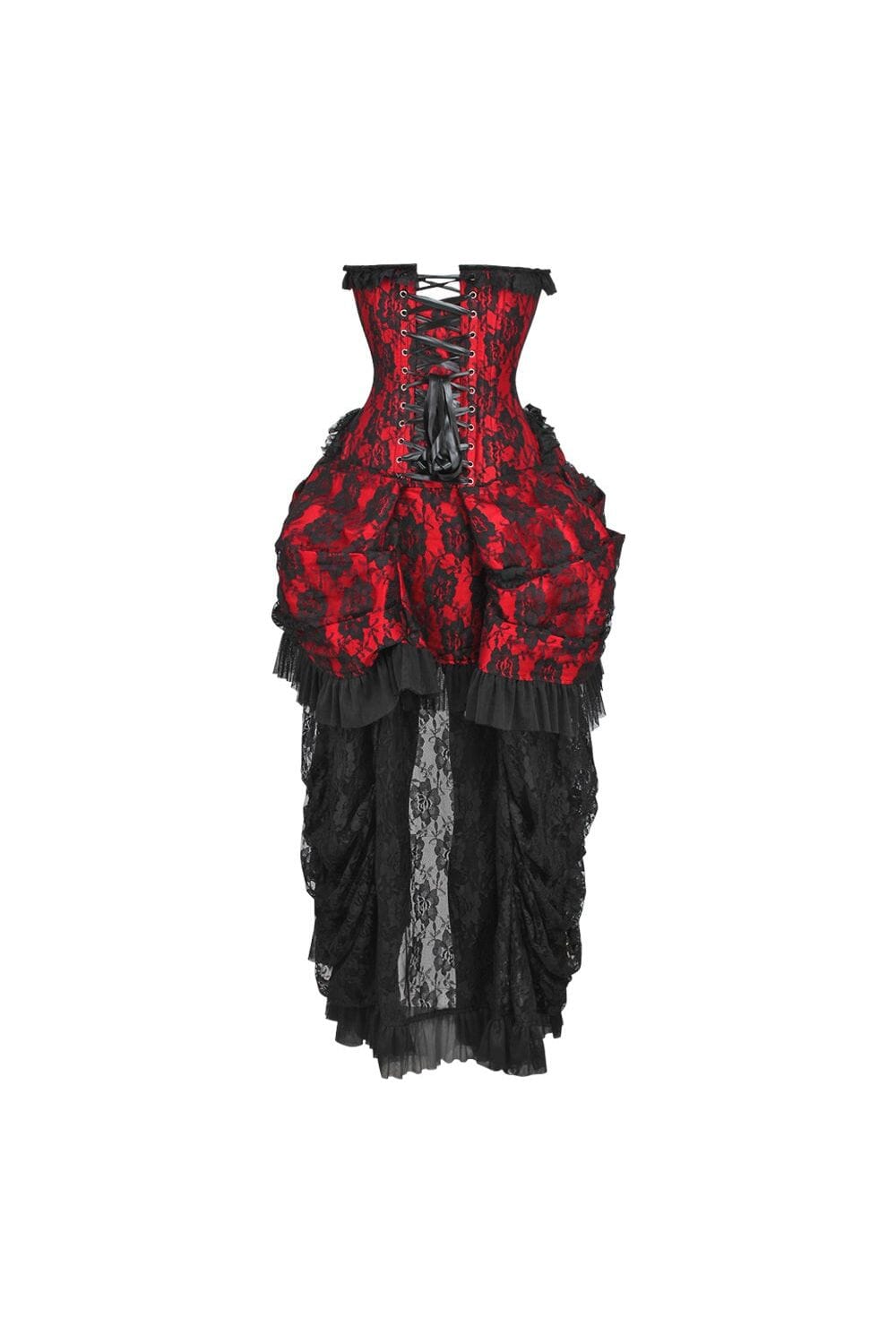 Top Drawer Steel Boned Red w/Black Lace Bustle Corset Dress-Costume Dresses-SEXYSHOES.COM