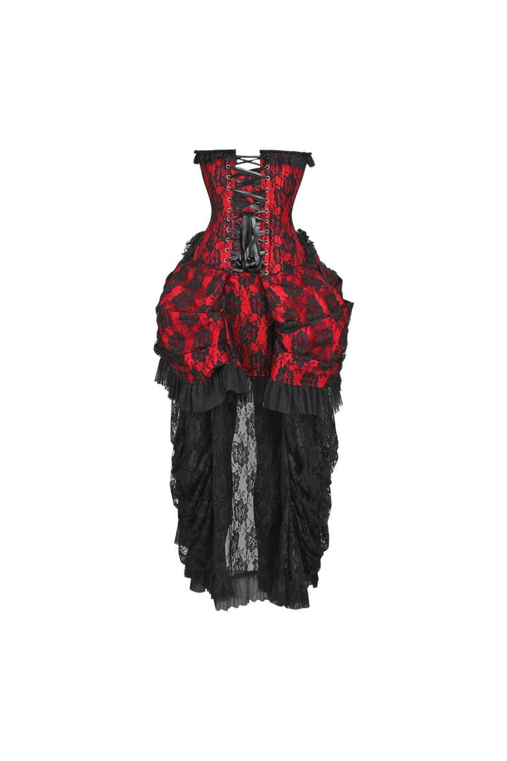 Top Drawer Steel Boned Red w/Black Lace Bustle Corset Dress-Costume Dresses-SEXYSHOES.COM