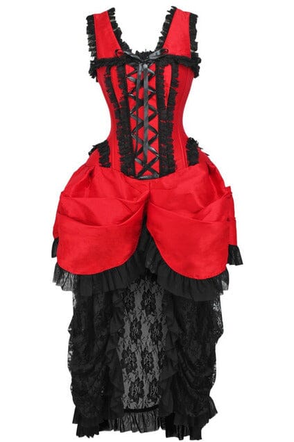 Daisy Corsets Top Drawer Steel Boned Red/Black Lace Victorian Bustle Corset Dress in Red  from SexyShoes.com
