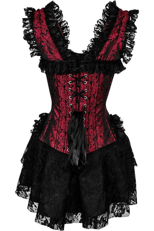 Daisy Corsets Top Drawer Steel Boned Red/Black Lace Victorian Corset Dress in Red