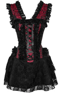 Daisy Corsets Top Drawer Steel Boned Red/Black Lace Victorian Corset Dress in Red  from SexyShoes.com