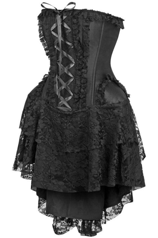 Daisy Corsets Top Drawer Steel Boned Strapless Black Lace Victorian Corset Dress in Black