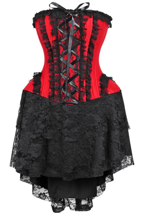 Top Drawer Steel Boned Strapless Red/Black Lace Victorian Corset Dress-Costume Dresses-SEXYSHOES.COM