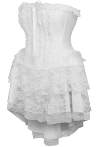 Daisy Corsets Top Drawer Steel Boned Strapless White Lace Victorian Corset Dress in White