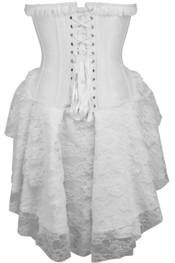 Daisy Corsets Top Drawer Steel Boned Strapless White Lace Victorian Corset Dress in White