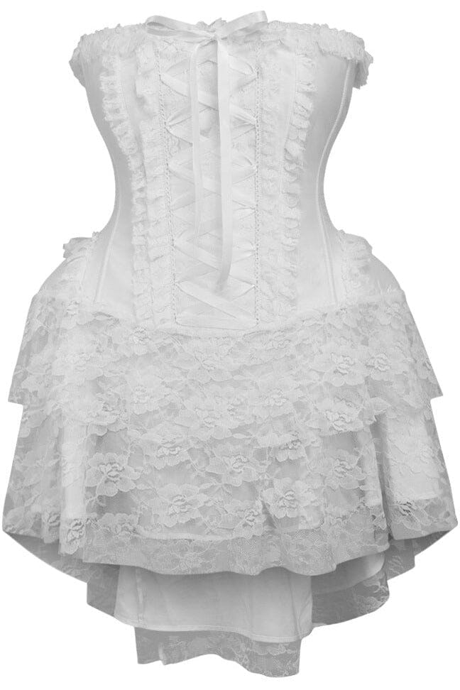 Daisy Corsets Top Drawer Steel Boned Strapless White Lace Victorian Corset Dress in White  from SexyShoes.com