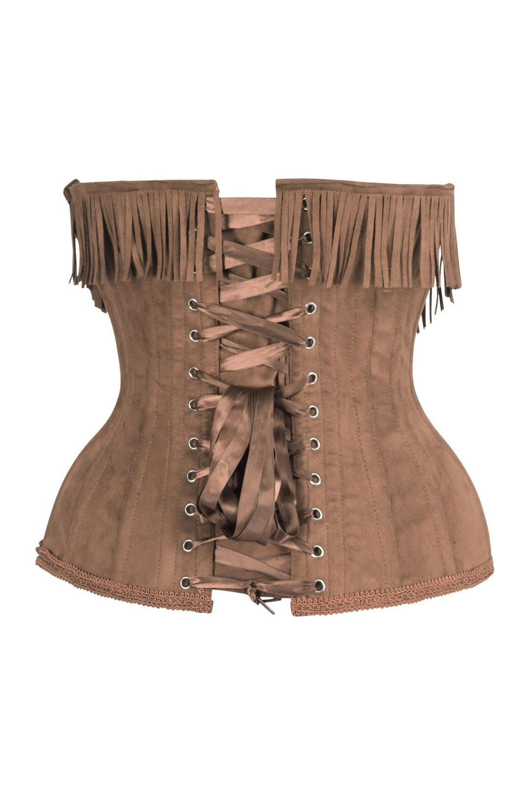 Top Drawer Steel Boned Tan Suede Underwire Underbust Corset Cincher w/Fringe-Waist Cinchers-SEXYSHOES.COM