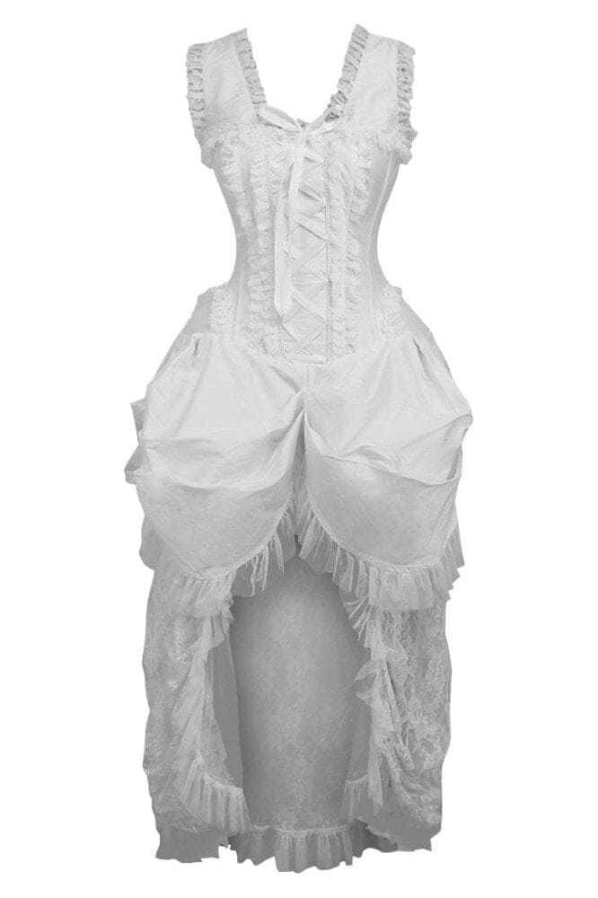 Daisy Corsets Top Drawer Steel Boned White Lace Victorian Bustle Corset Dress in White  from SexyShoes.com