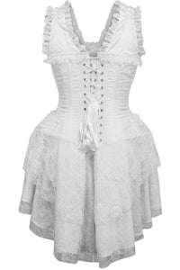 Daisy Corsets Top Drawer Steel Boned White Lace Victorian Corset Dress in White