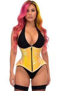 Daisy Corsets Top Drawer Yellow/Pink Holo Double Steel Boned Underbust Waist Cincher Corset in Yellow