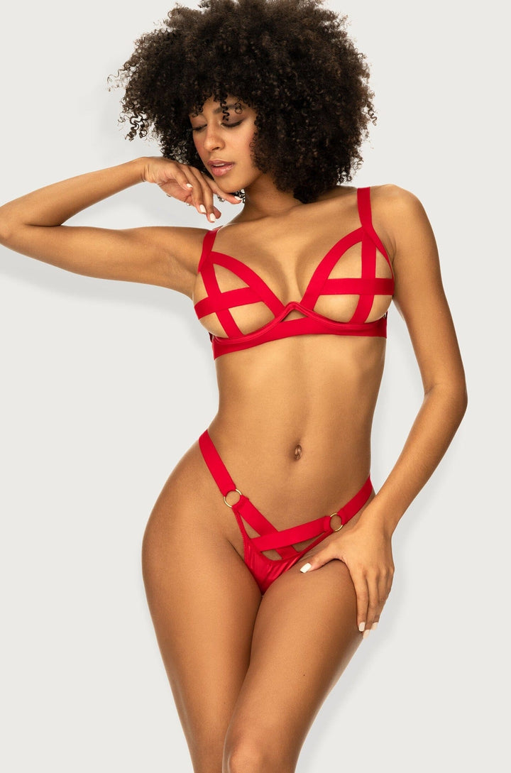 Underwire Set with Elastic Bands Design-Lingerie Sets-SEXYSHOES.COM