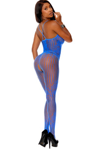 Vertical Stripe Floral Crochet Bodystocking-Bodystockings-SEXYSHOES.COM
