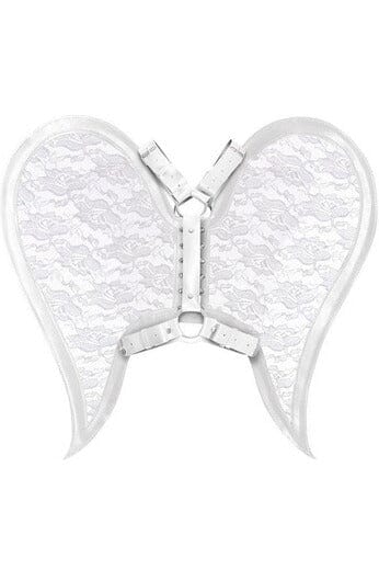 White/White Faux Leather & Lace Angel Wing Body Harness-Wings + Harness-SEXYSHOES.COM