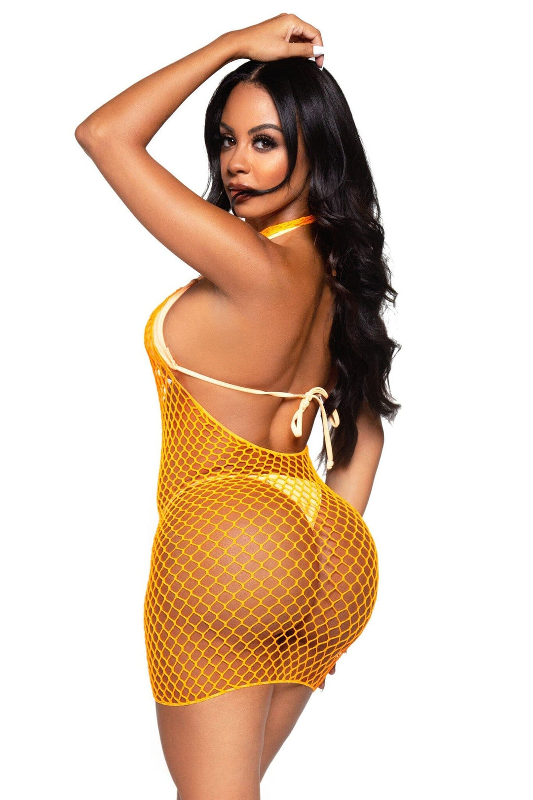 Woven Net Twist Halter Mini Dress-Stripper Dresses-SEXYSHOES.COM