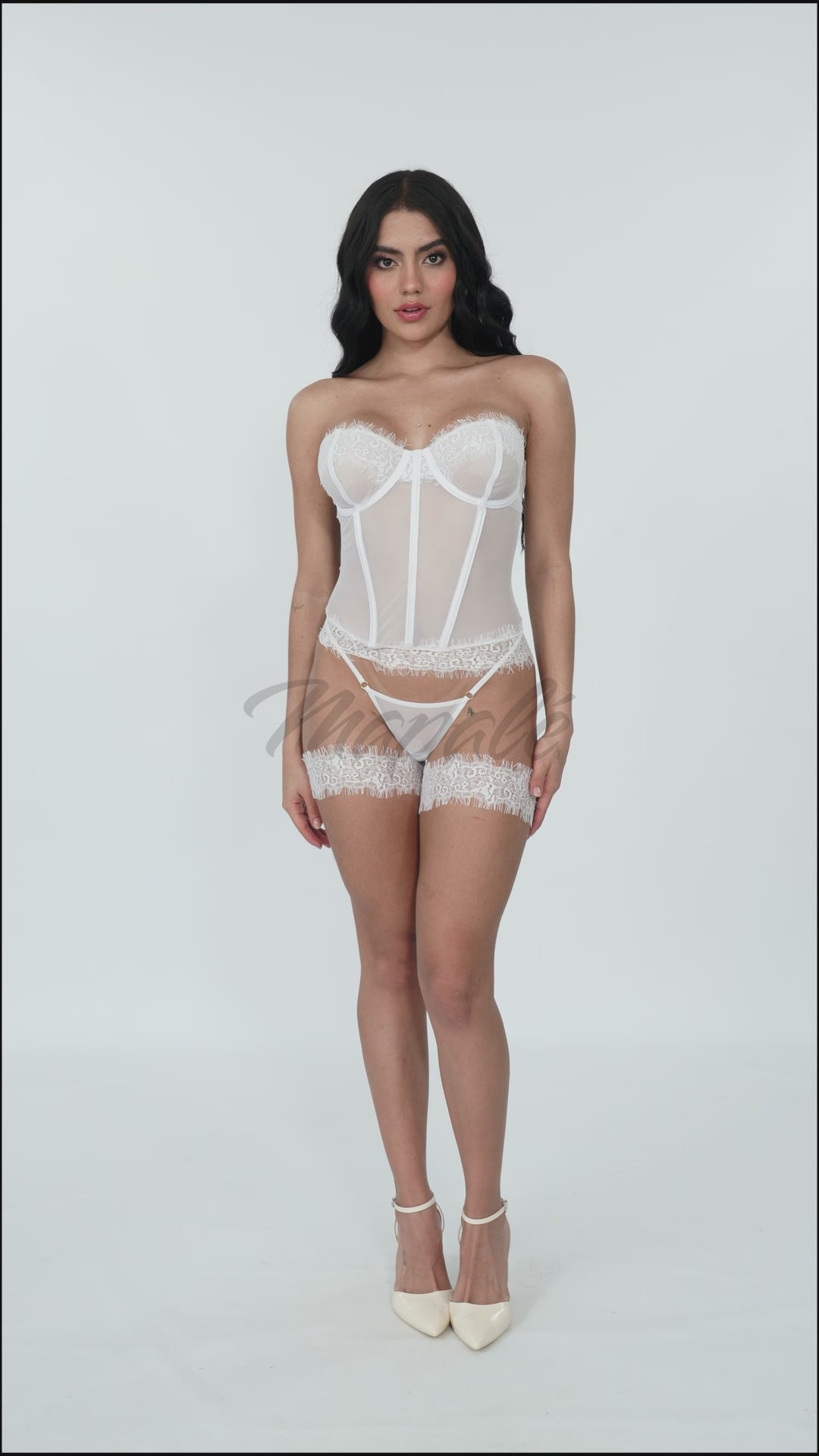 4-Piece White Lace Bustier Set