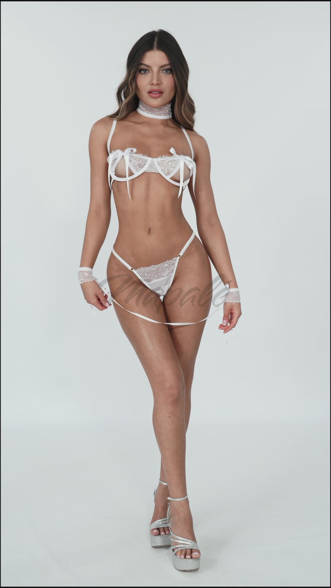 4-Piece Open Cup Lingerie Set with Lace Cuffs