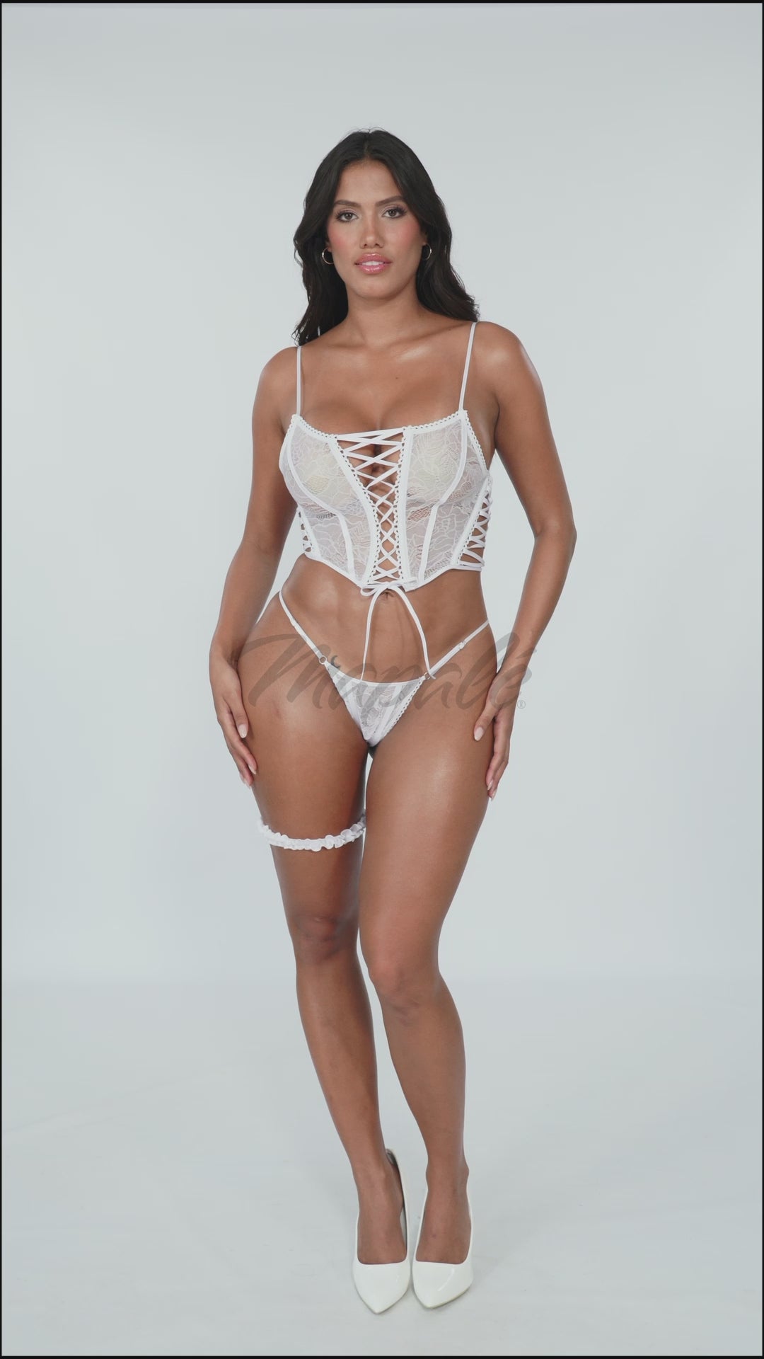 3-Piece White Bustier Lingerie Set