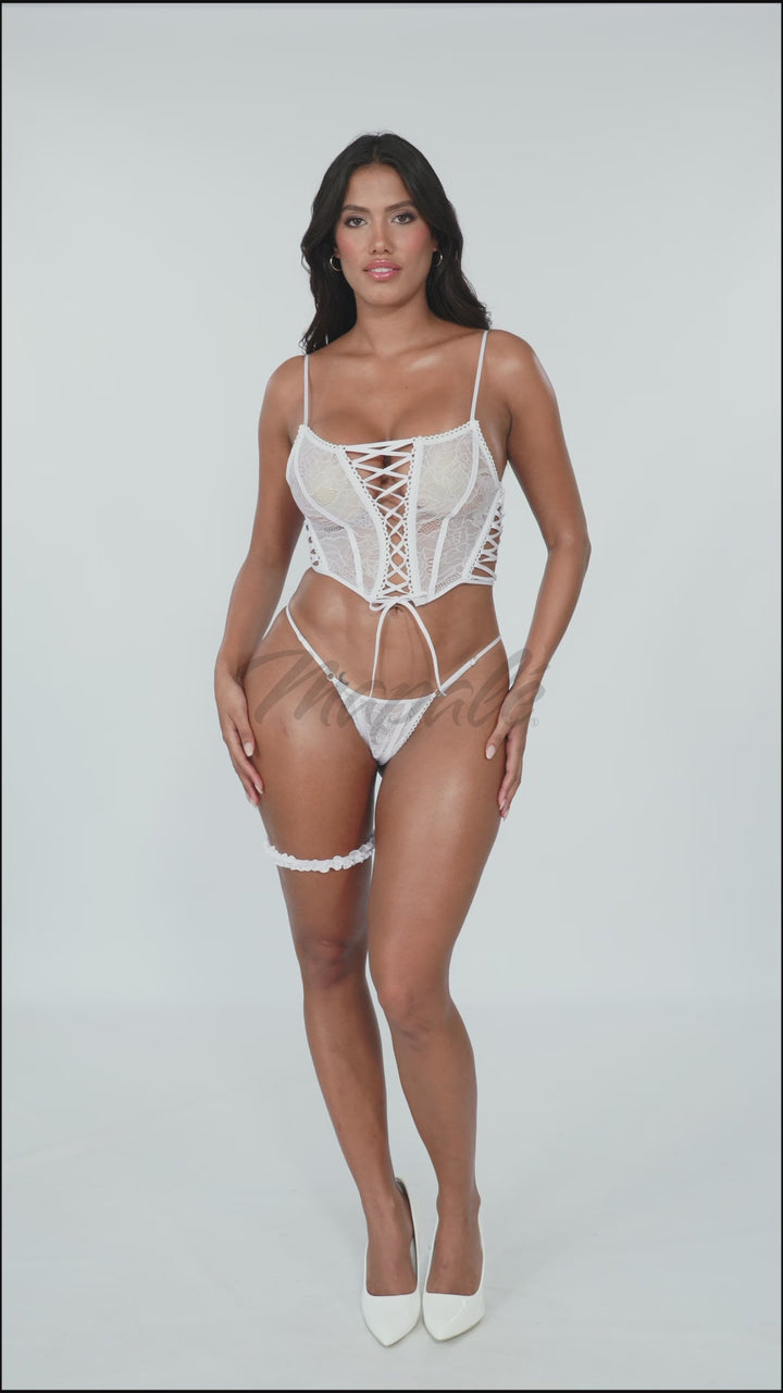 3-Piece White Bustier Lingerie Set