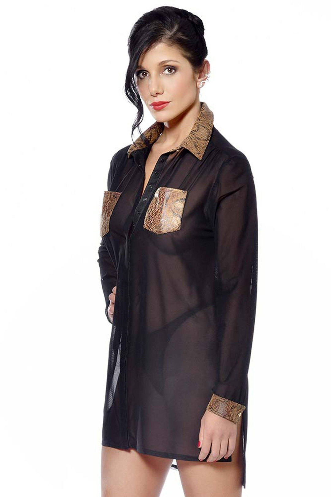 Patrice Catanzaro Veronika Shirt Fetish Tops in Black Mesh from SexyShoes.com