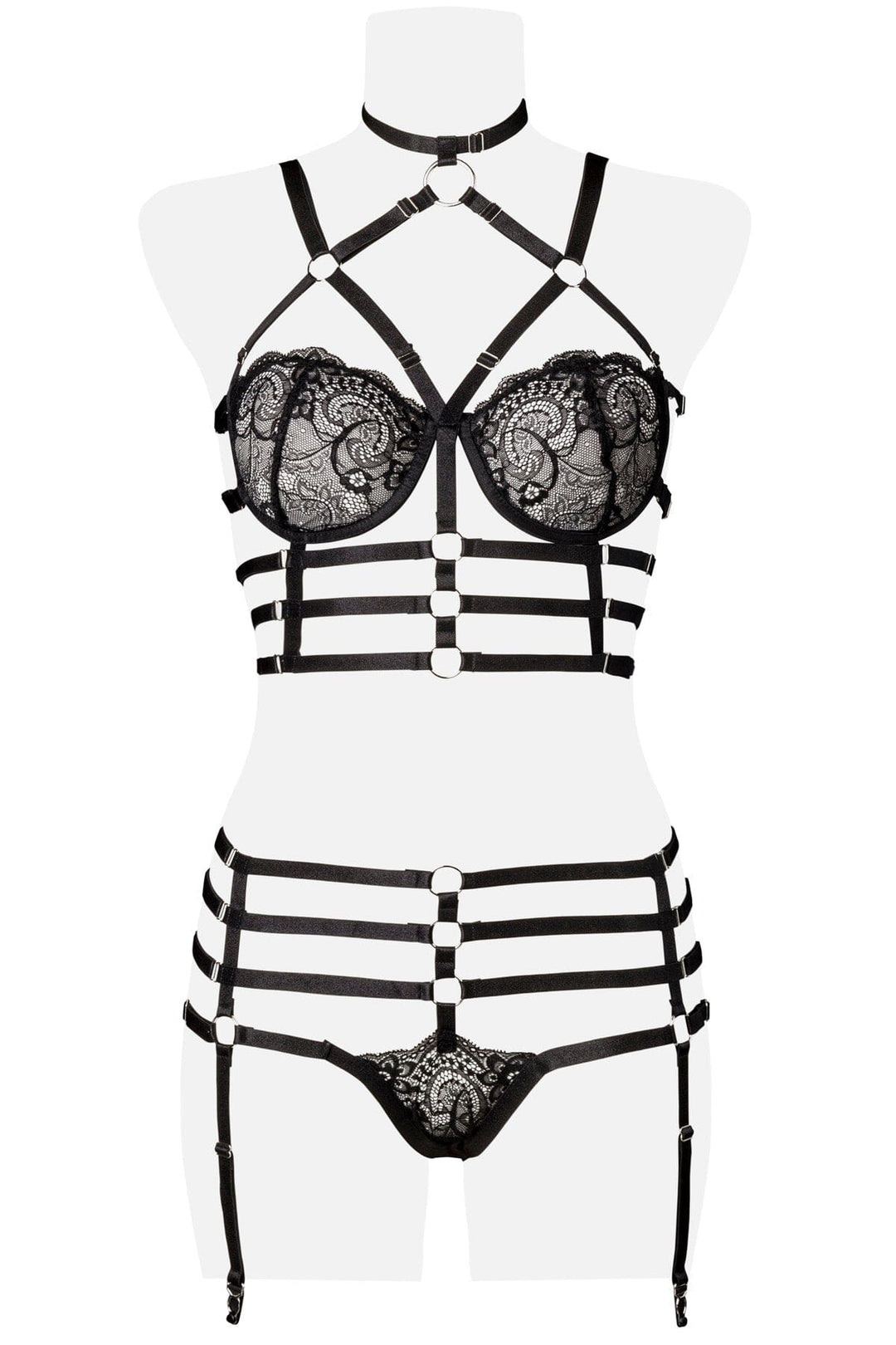 2 Piece Caged Harness Bra Set-Body Harness-Grey Velvet-SEXYSHOES.COM