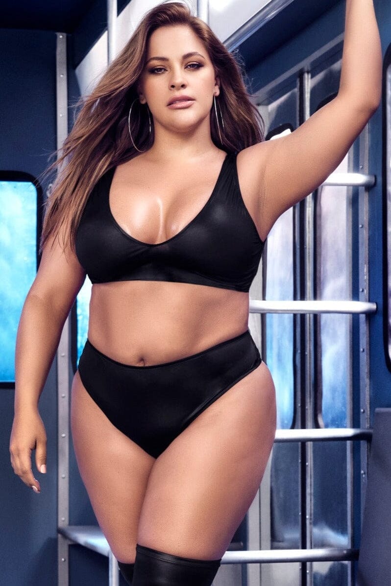 2 Piece Crisscross Back Set | Plus Size-Lingerie Sets-Mapale-Black-1/2XL-SEXYSHOES.COM