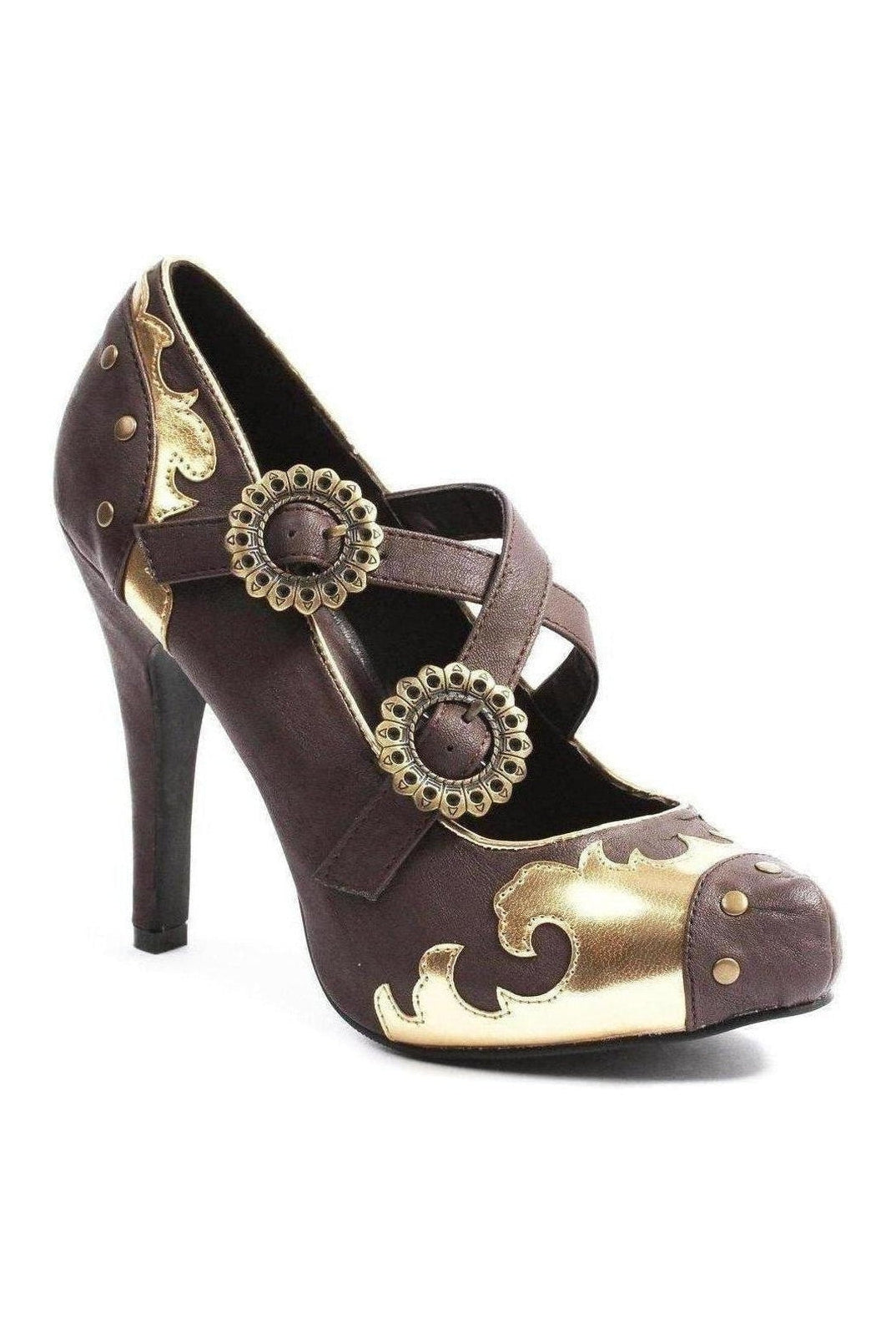 420-STEEL Pump | Brown Faux Leather-Ellie Shoes-SEXYSHOES.COM