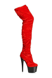 Ellie Shoes 709 ZOEY Stripper Thigh Boot in Red Velvet from SexyShoes.com