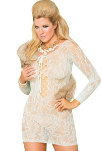 Elegant Moments Plus Size Lace Mini Dress in Green  from SexyShoes.com