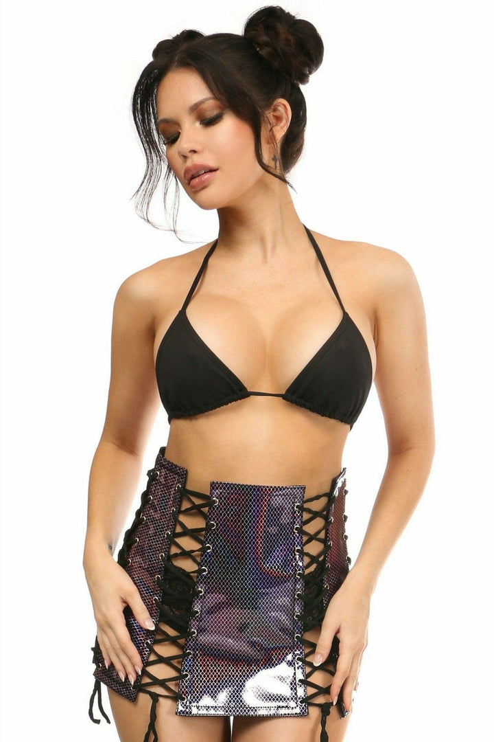 Rainbow Fishnet Pvc Lace-Up Skirt-Glitter Skirt-SEXYSHOES.COM