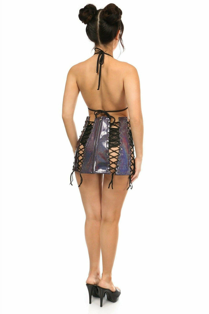 Rainbow Fishnet Pvc Lace-Up Skirt-Glitter Skirt-SEXYSHOES.COM
