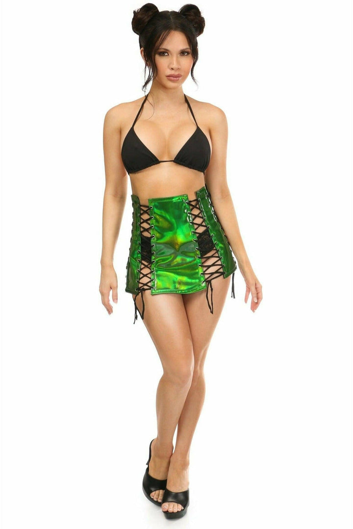 Daisy Corsets Green Holo Lace Up Skirt in Green
